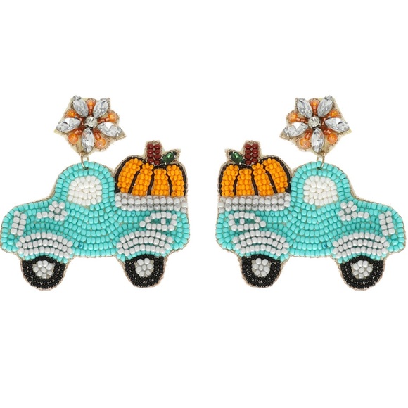 Thanksgiving Fall Pumpkin truck beaded earrings - Picture 1 of 4